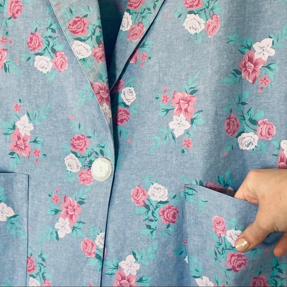Vintage cotton denim floral print blazer M - Picture 3 of 15